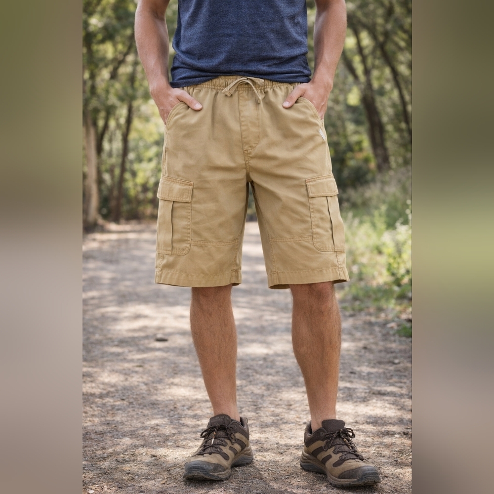 Weatherproof Vintage Boys Cargo Shorts L 14/16 Khaki Elastic‎ Waist Outdoor